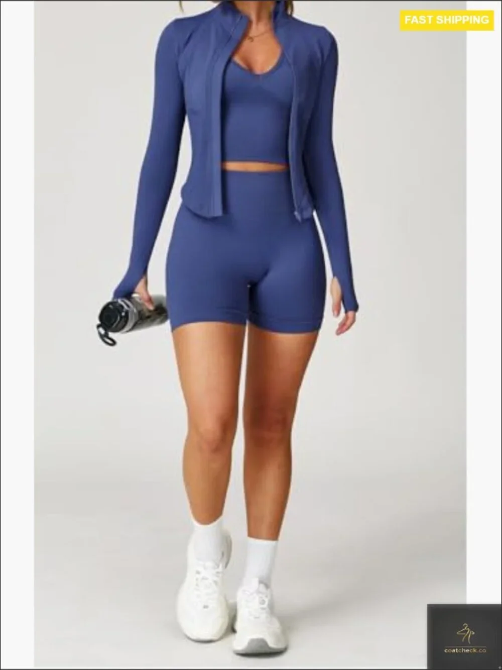 Full Zip Cropped Athletic Jacket with Thumbholes Quick Dry Running Yoga Casual